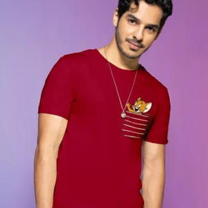 Men's Red Pocket Jerry Graphic Printed T-shirt