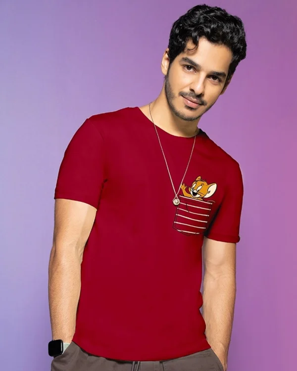 Men's Red Pocket Jerry Graphic Printed T-shirt