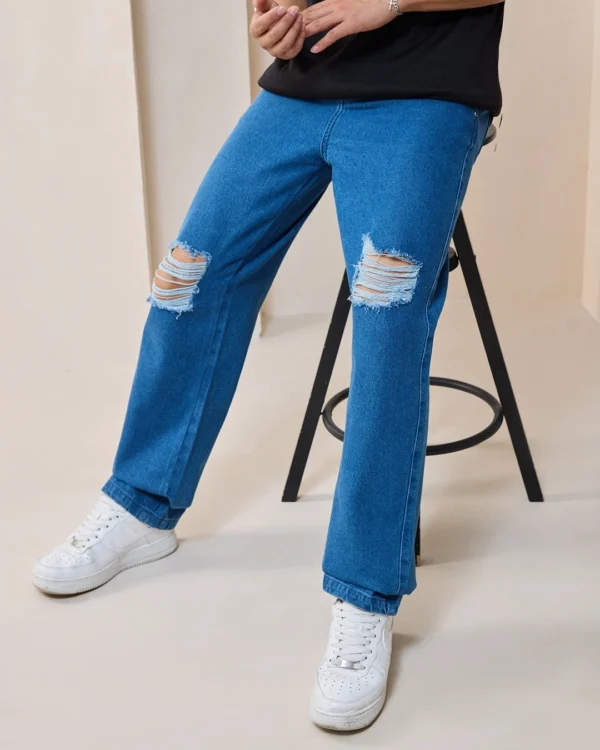 Men's Blue Baggy Distressed Jeans