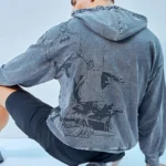 Men's Grey Crusader Graphic Printed Oversized Hoodie