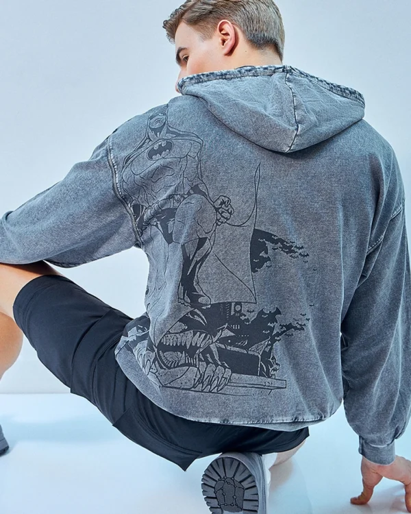 Men's Grey Crusader Graphic Printed Oversized Hoodie